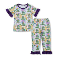 Load image into Gallery viewer, Purple short sleeves alligator kids girls Mardi Gras pajamas