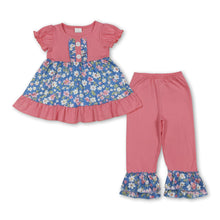 Load image into Gallery viewer, Pink short sleeves floral tunic ruffle pants girls clothing