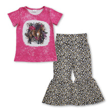 Load image into Gallery viewer, Bleached horses top leopard pants kids girls clothes