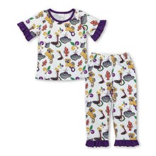 Load image into Gallery viewer, Short sleeves pelican crawfish baby girls Mardi Gras pajamas