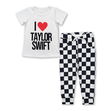 Load image into Gallery viewer, White heart top plaid pants singer girls outfits