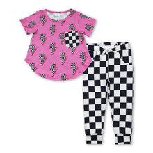 Load image into Gallery viewer, Short sleeves thunder top plaid pants boys clothing set