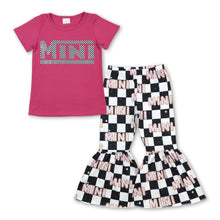 Load image into Gallery viewer, Mini vinyl cotton top plaid pants girls clothing set