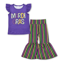 Load image into Gallery viewer, Purple Mardi Gras top stripe pants girls clothing set