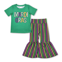 Load image into Gallery viewer, Green Mardi Gras top stripe pants girls clothing set
