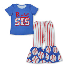 Load image into Gallery viewer, Blue baseball sister top stripe pants kids girls clothes