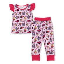 Load image into Gallery viewer, Flutter sleeves car print pants party girls pajamas set