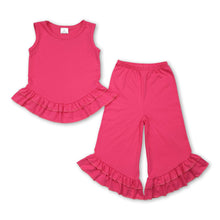 Load image into Gallery viewer, Hot pink sleeveless ruffle top pants kids girls clothing