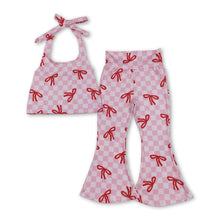 Load image into Gallery viewer, Pink plaid bow halter top bell bottom pants girls clothes