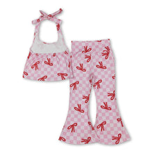Load image into Gallery viewer, Pink plaid bow halter top bell bottom pants girls clothes