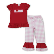 Load image into Gallery viewer, Red cotton I love mom top plaid pants girls outfits