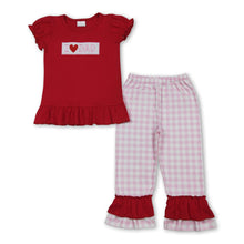 Load image into Gallery viewer, Red cotton I love dad top plaid pants girls outfits