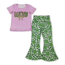 Load image into Gallery viewer, Lucky bow leopard print girl St Patrick's day outfits