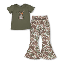 Load image into Gallery viewer, Camo rabbit bow embroidery top pants girls Easter outfit