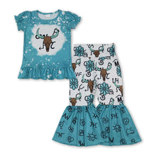Load image into Gallery viewer, Short sleeves bleached bull skull top pants western girls outfits