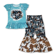 Load image into Gallery viewer, Short sleeves bull skull bleached top pants girls clothes