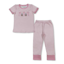Load image into Gallery viewer, Pink stripe rabbit eggs top pants girls Easter pajamas