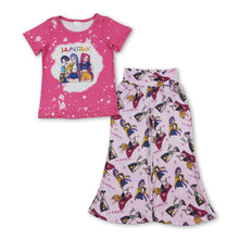 Load image into Gallery viewer, Short sleeves hot pink bleached top music pants girls outfits