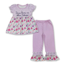 Load image into Gallery viewer, Jesus loves me this I know floral tunic pants girls outfits
