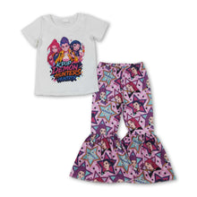 Load image into Gallery viewer, Short sleeves top plaid stars pants music girls outfits