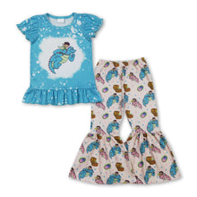 Load image into Gallery viewer, Short sleeves dinosaur ruffle bleached top pants girls outfits