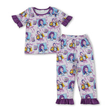 Load image into Gallery viewer, Short sleeves ruffle bow music top pants girls pajamas set