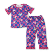 Load image into Gallery viewer, Short sleeves stars plaid music kids girls pajamas