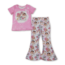 Load image into Gallery viewer, Short sleeves pink bleached top pants music girls outfits