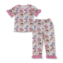 Load image into Gallery viewer, Pink ruffle short sleeves music kids girls pajamas