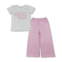Load image into Gallery viewer, Mama's bestie heart top pink plaid pants girls outfits