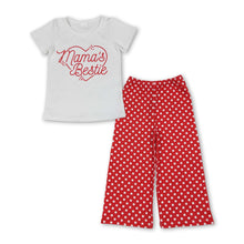 Load image into Gallery viewer, Mama's bestie heart top polka dots pants girls outfits