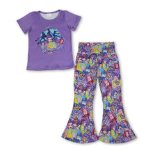Load image into Gallery viewer, Short sleeves purple hunter top pants music girls outfits