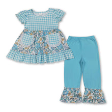 Load image into Gallery viewer, Short sleeves plaid floral tunic pants girls outfits