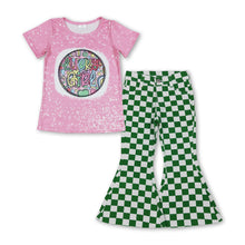 Load image into Gallery viewer, Lucky girl bleached top green plaid pants St Patrick's outfit