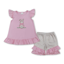 Load image into Gallery viewer, Pink bunny top plaid shorts girls easter outfits