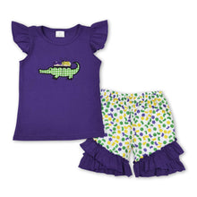 Load image into Gallery viewer, Purple crocodile embroidery girls mardi gras outfits