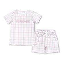 Load image into Gallery viewer, Short sleeves pink plaid mama's girl kids summer clothes