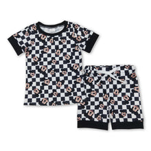Load image into Gallery viewer, Short sleeves black plaid mouse top shorts baby kids clothing