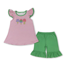 Load image into Gallery viewer, Pink stripe popsicle top green shorts girls summer clothes