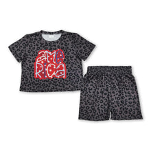Load image into Gallery viewer, Short sleeves black leopard America girls 4th of july set
