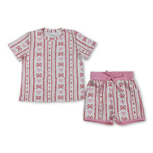 Load image into Gallery viewer, Pink heart bow floral top shorts girls Valentine's outfits