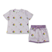 Load image into Gallery viewer, Plaid donut boots top shorts kids girls Mardi Gras clothes