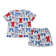 Load image into Gallery viewer, Red blue bow top shorts kids girls 4th of july outfits
