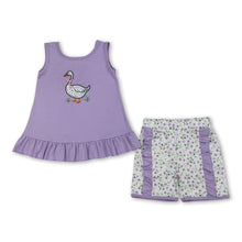 Load image into Gallery viewer, Lavender sleeveless floral bow goose baby girls outfits