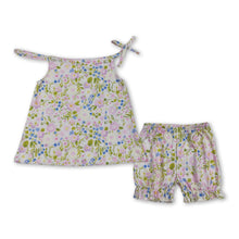 Load image into Gallery viewer, Pink blue floral top ruffle shorts kids girls outfits