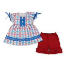 Load image into Gallery viewer, Plaid ruffle tunic red shorts girls 4th of july outfits