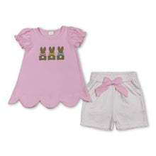 Load image into Gallery viewer, Pink short sleeves rabbit bow top shorts girls Easter clothes