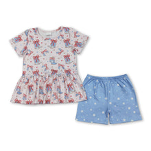 Load image into Gallery viewer, Short sleeves boots bow peplum shorts girls 4th of july set