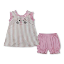 Load image into Gallery viewer, Stripe rabbit embroidery tunic shorts girls Easter outfits