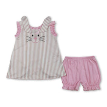 Load image into Gallery viewer, Stripe rabbit embroidery tunic shorts girls Easter outfits